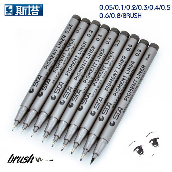 9pcs/set STA Water Based Pigment Liner Pens