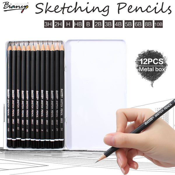 Bianyo 12pcs/set 3H-10B Sketch Drawing Pencils, Non-toxic