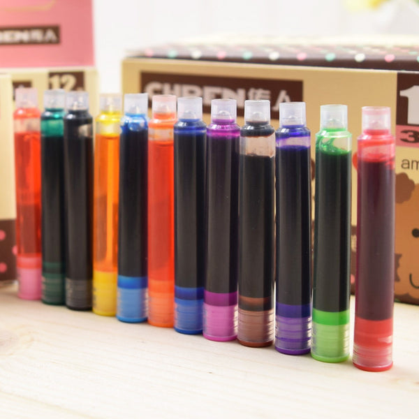 12pcs Color Fountain Pen Ink Cartridge, Universal design