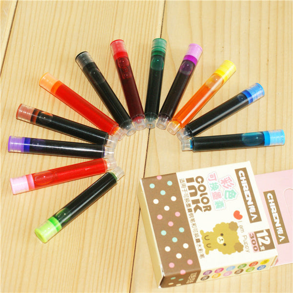 12pcs Color Fountain Pen Ink Cartridge, Universal design