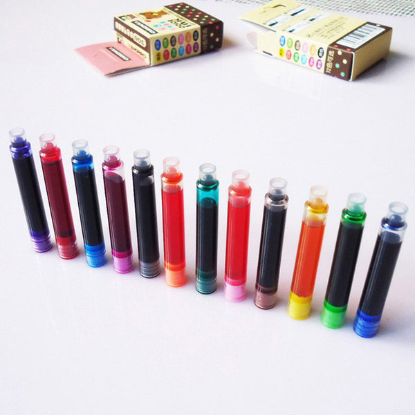 12pcs Color Fountain Pen Ink Cartridge, Universal design