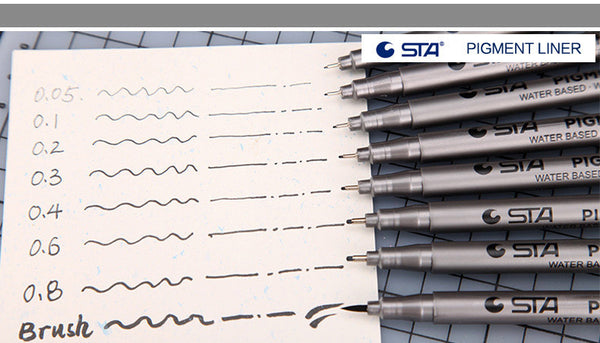 9pcs/set STA Water Based Pigment Liner Pens